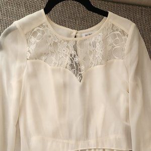 BCBG Generation Cream Chiffon Floral Lace Mini Flare Dress Cut Out Size XXS